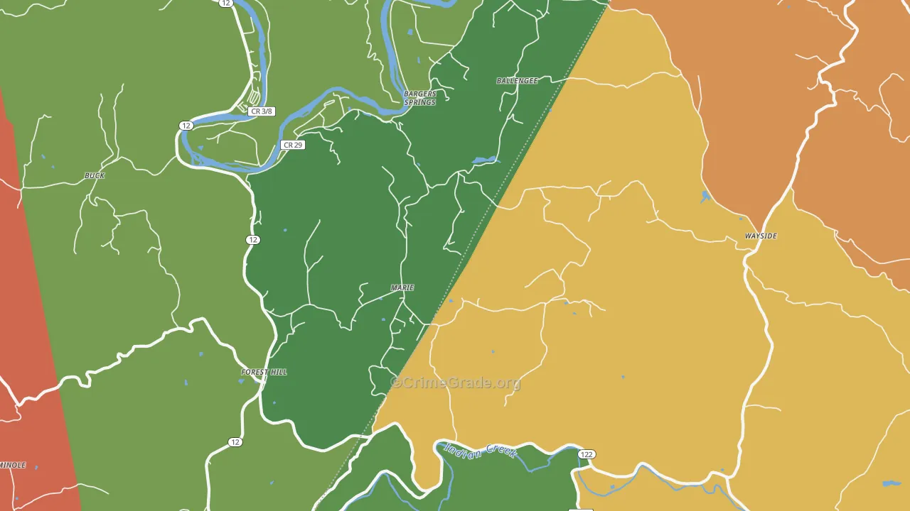 Wayside, WV Map of Robbery Rates