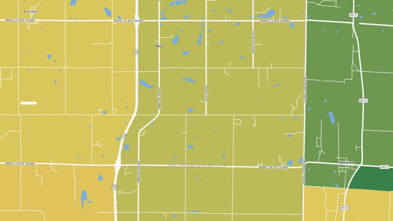 Wea, KS Map of Robbery Rates