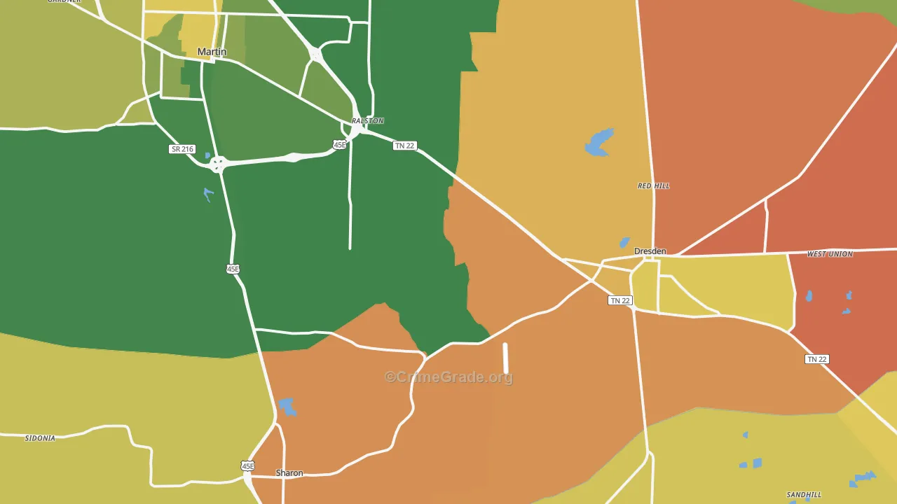 Weakley County, TN Map of Robbery Rates