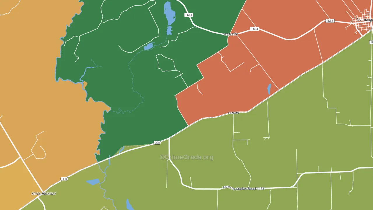 Wealthy, TX Map of Robbery Rates