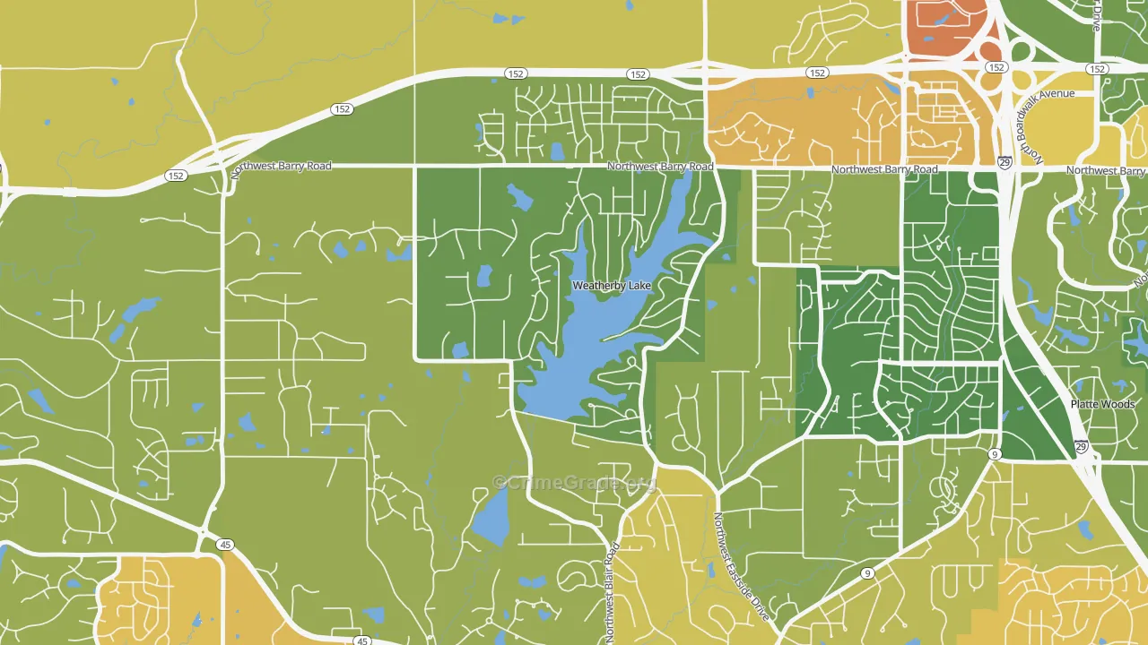 Weatherby Lake, MO Map of Robbery Rates