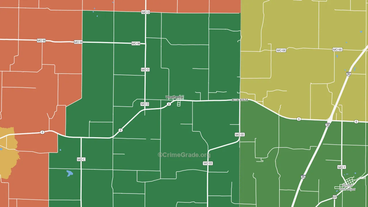 Weatherby, MO Map of Robbery Rates