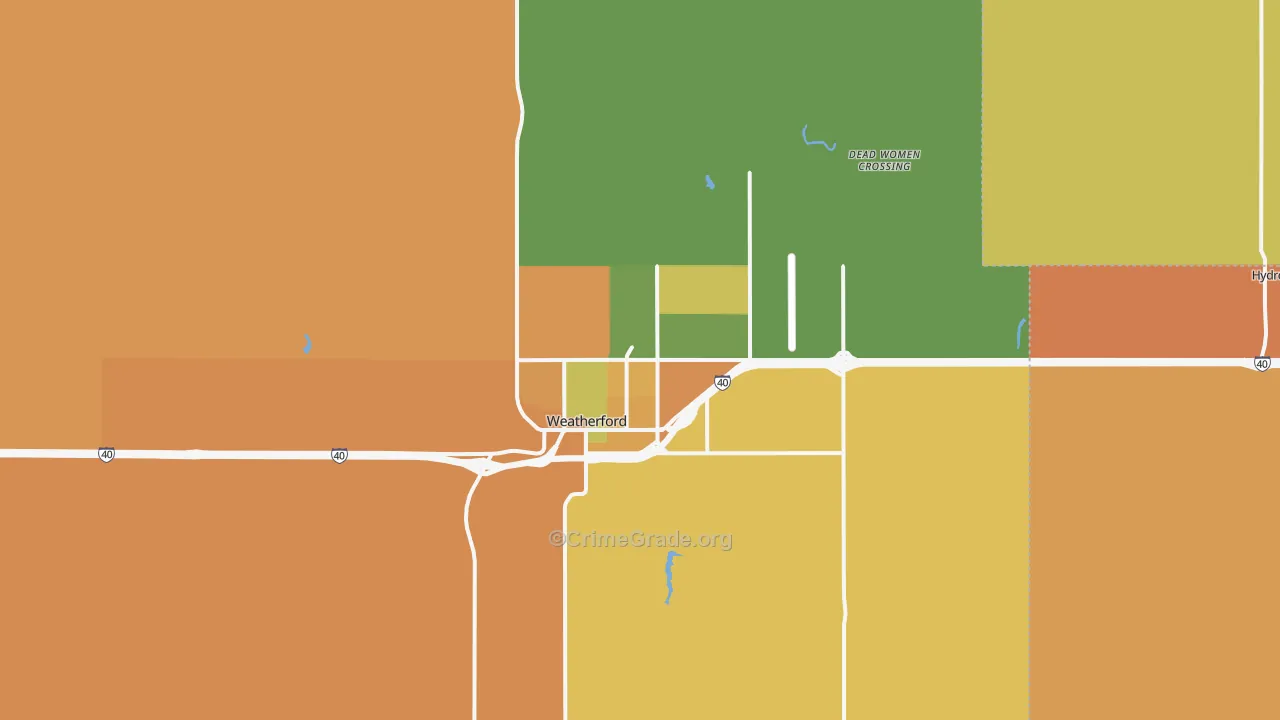 Weatherford, OK Map of Robbery Rates