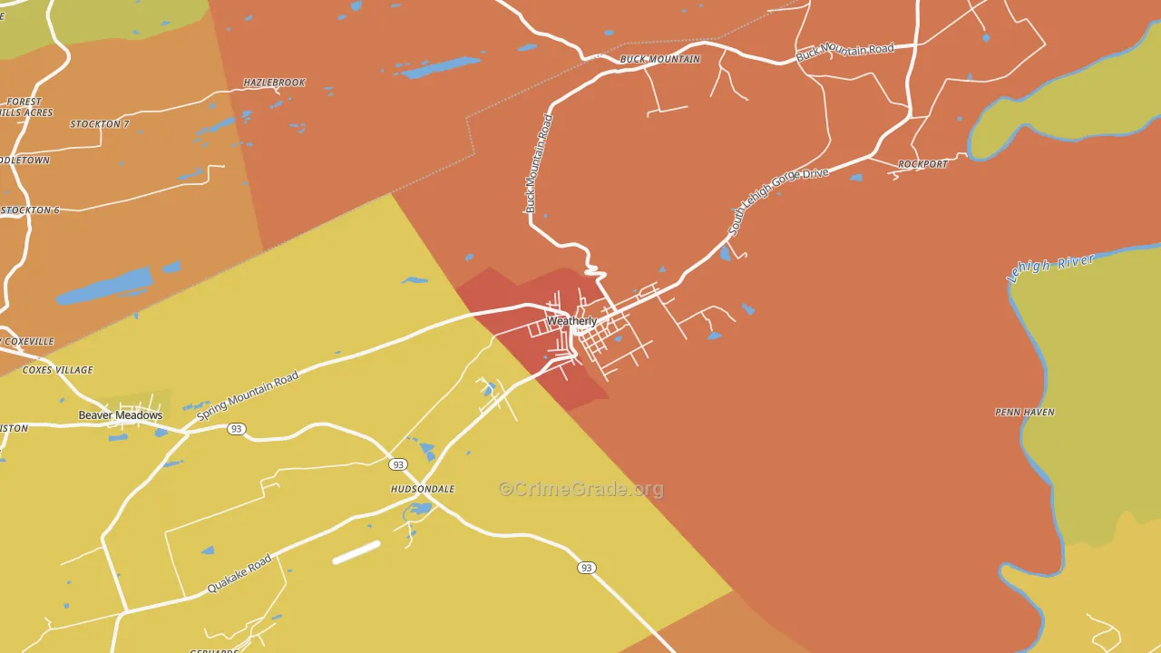 Weatherly, PA Map of Robbery Rates