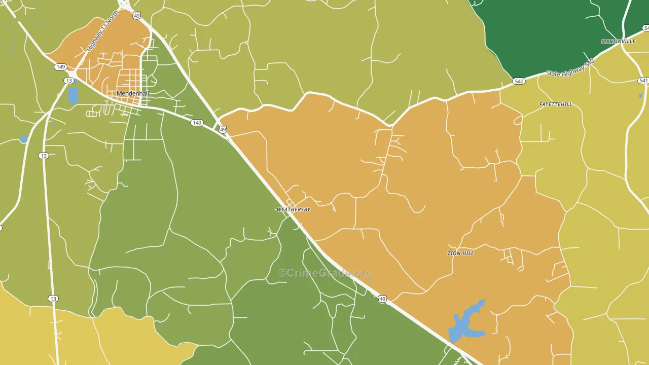 Weathersby, MS Map of Robbery Rates