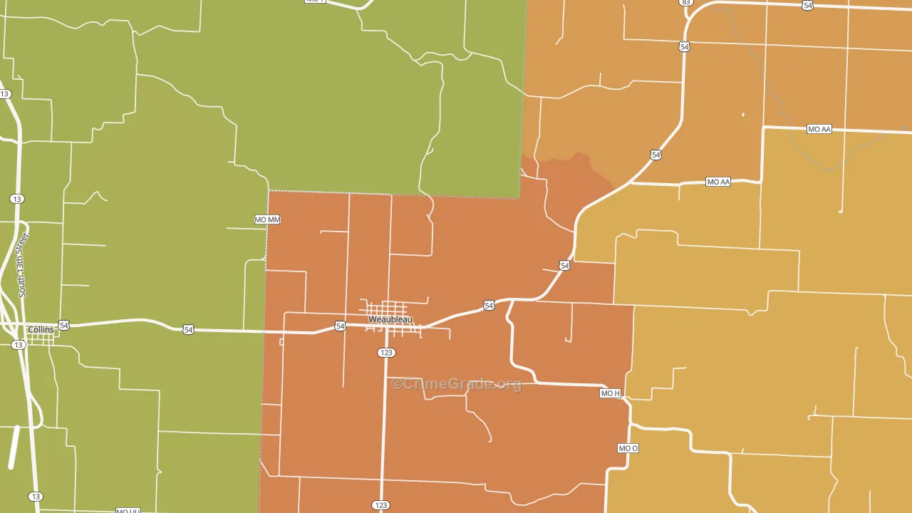 Weaubleau, MO Map of Robbery Rates