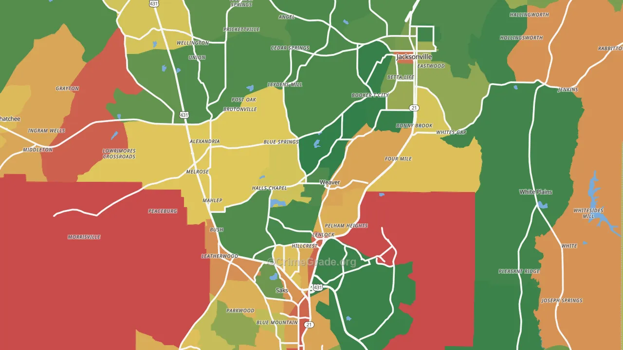 Weaver, AL Map of Robbery Rates