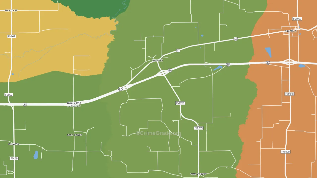 Weaver, TX Map of Robbery Rates