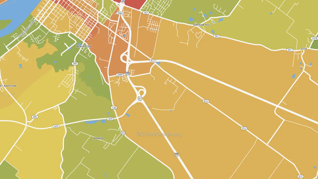 Weaverton, KY Map of Robbery Rates