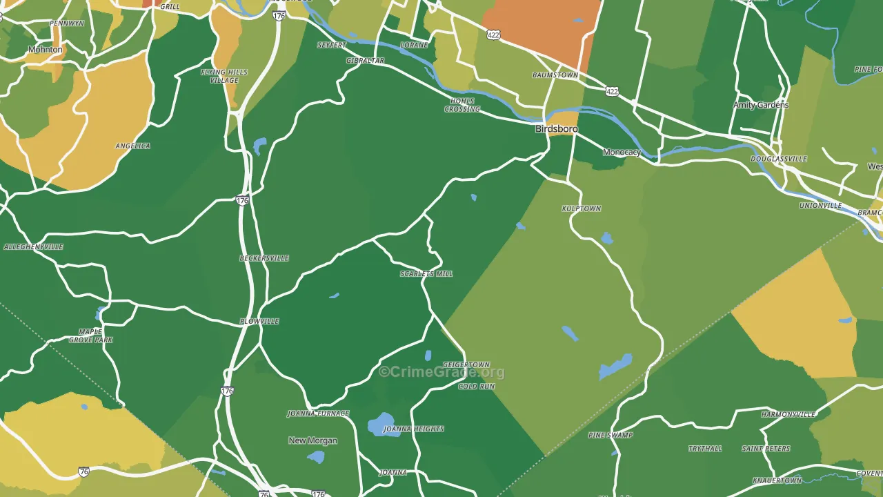 Weavertown, PA Map of Robbery Rates