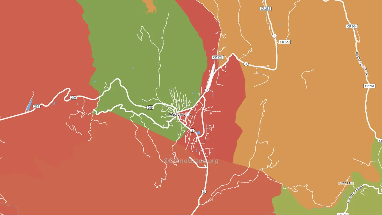 Weaverville, CA Map of Robbery Rates