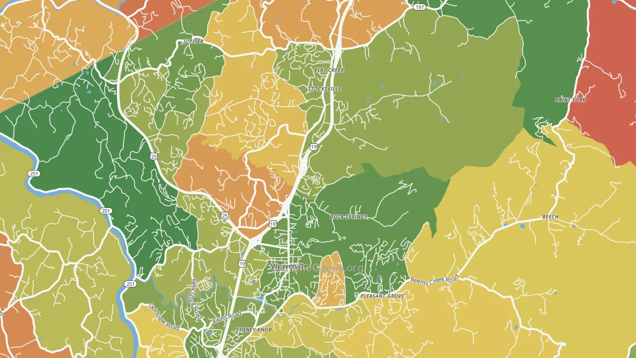 Weaverville, NC Map of Robbery Rates