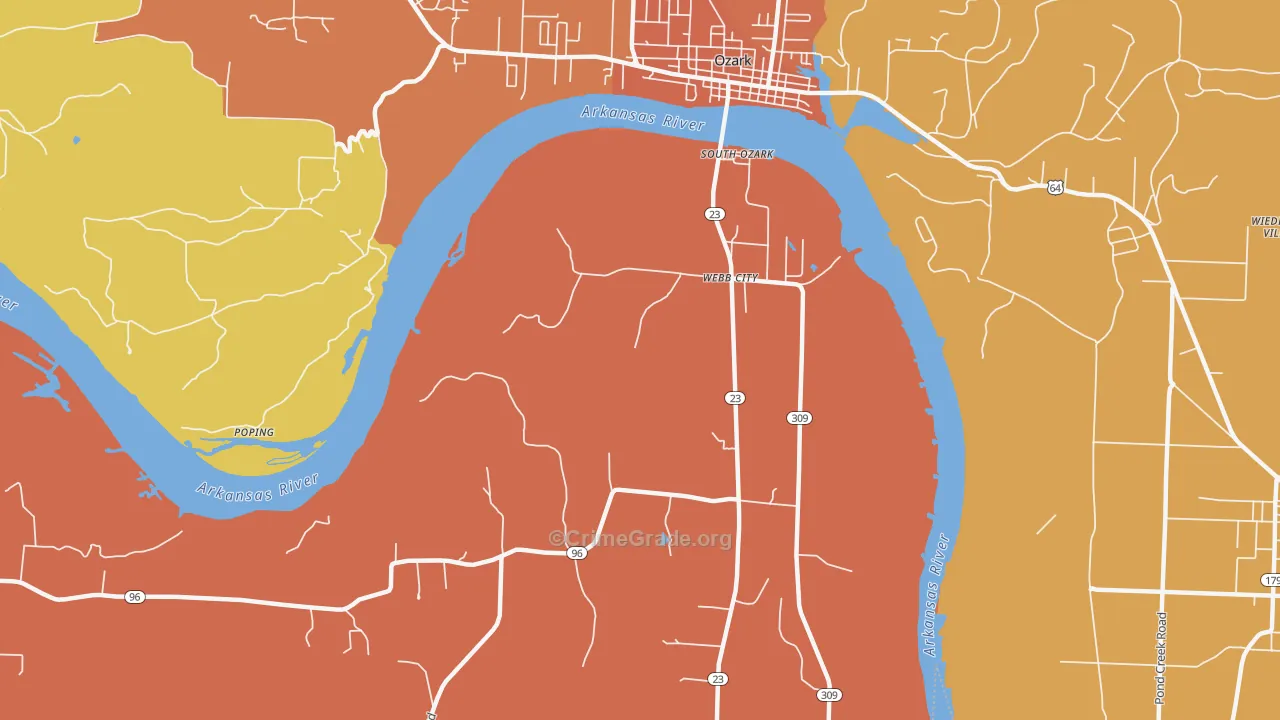 Webb City, AR Map of Robbery Rates