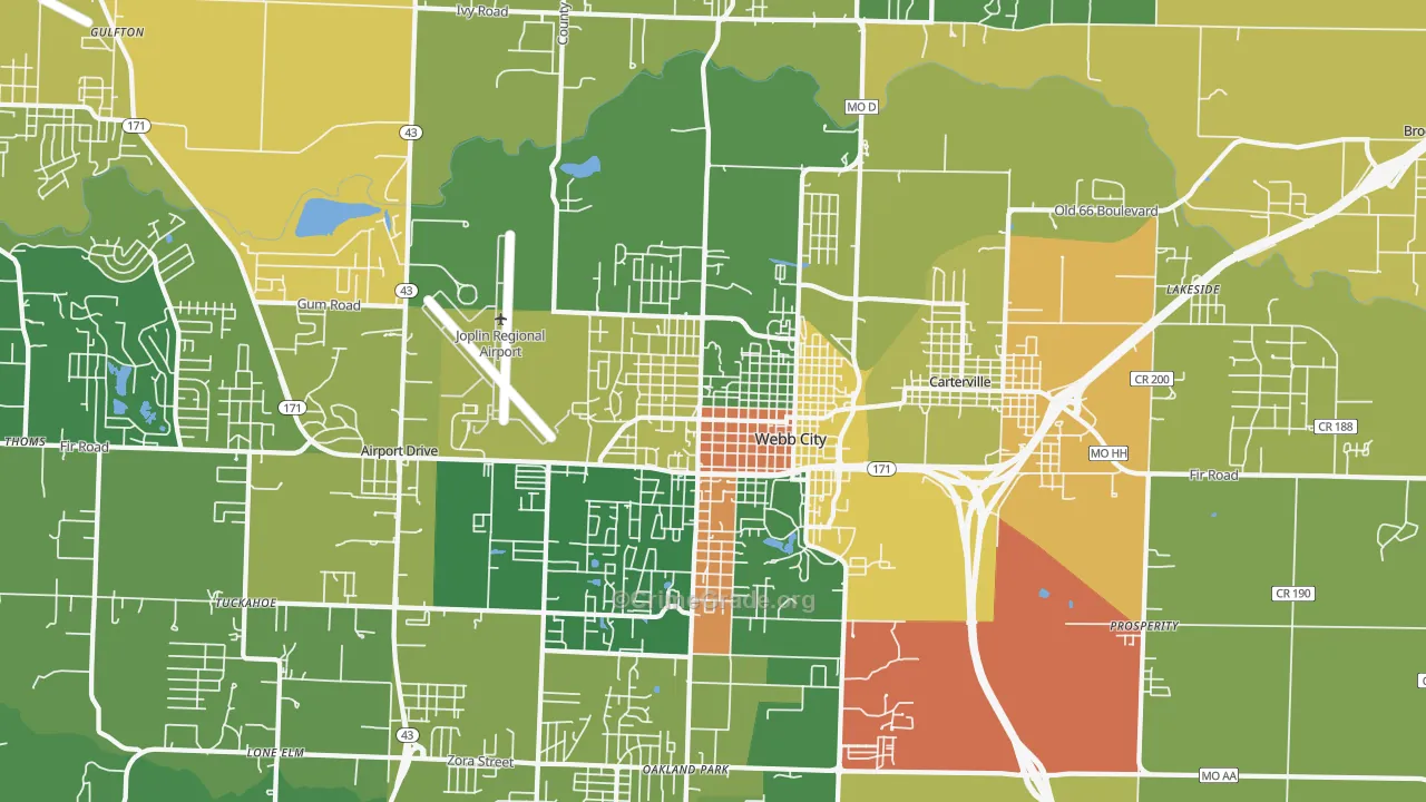 Webb City, MO Map of Robbery Rates