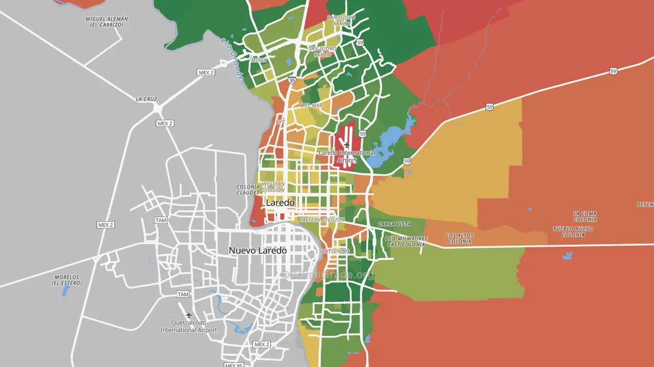 Webb County, TX Map of Robbery Rates