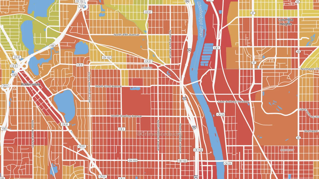 Webber-Camden, Minneapolis, MN Map of Robbery Rates