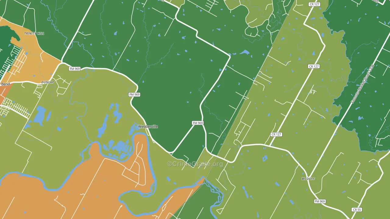 Webberville, TX Map of Robbery Rates