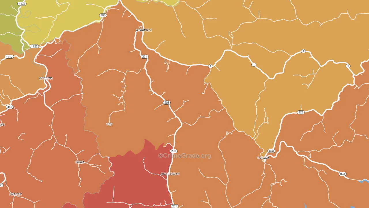 Webbville, KY Map of Robbery Rates