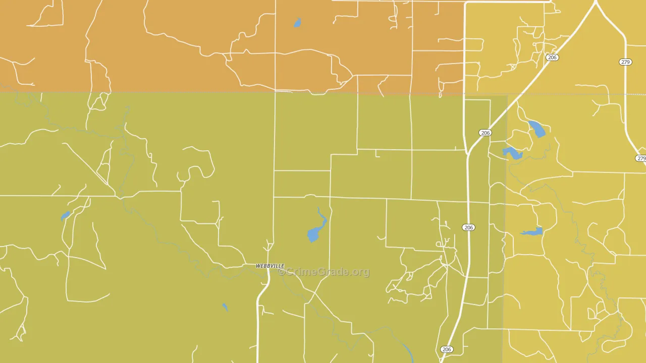 Webbville, TX Map of Robbery Rates
