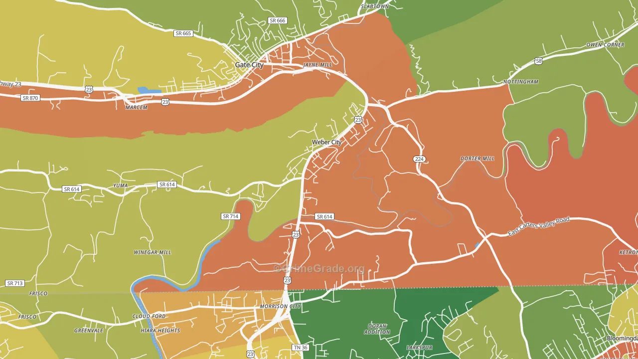 Weber City, VA Map of Robbery Rates