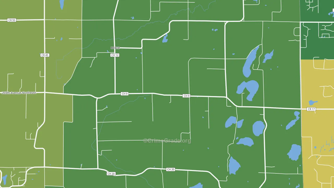 Weber, MN Map of Robbery Rates