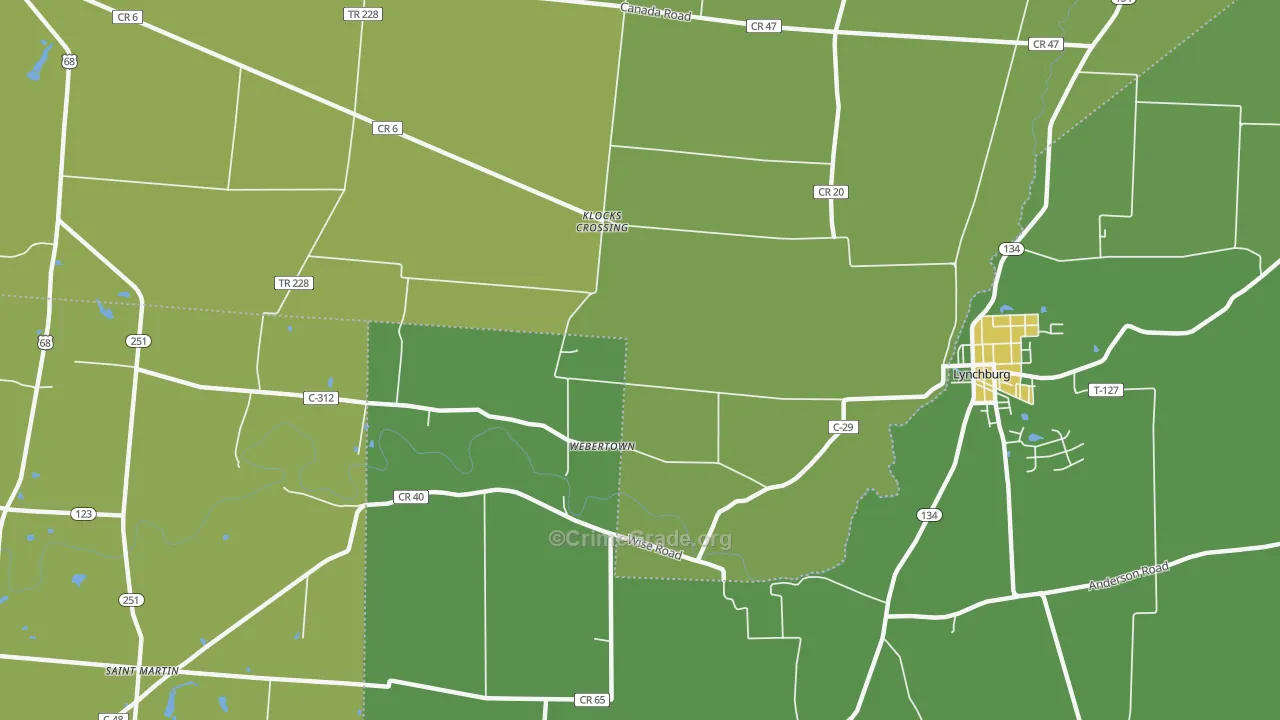 Webertown, OH Map of Robbery Rates