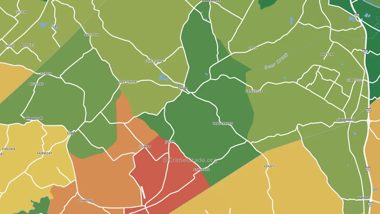 Webster County, KY Map of Robbery Rates