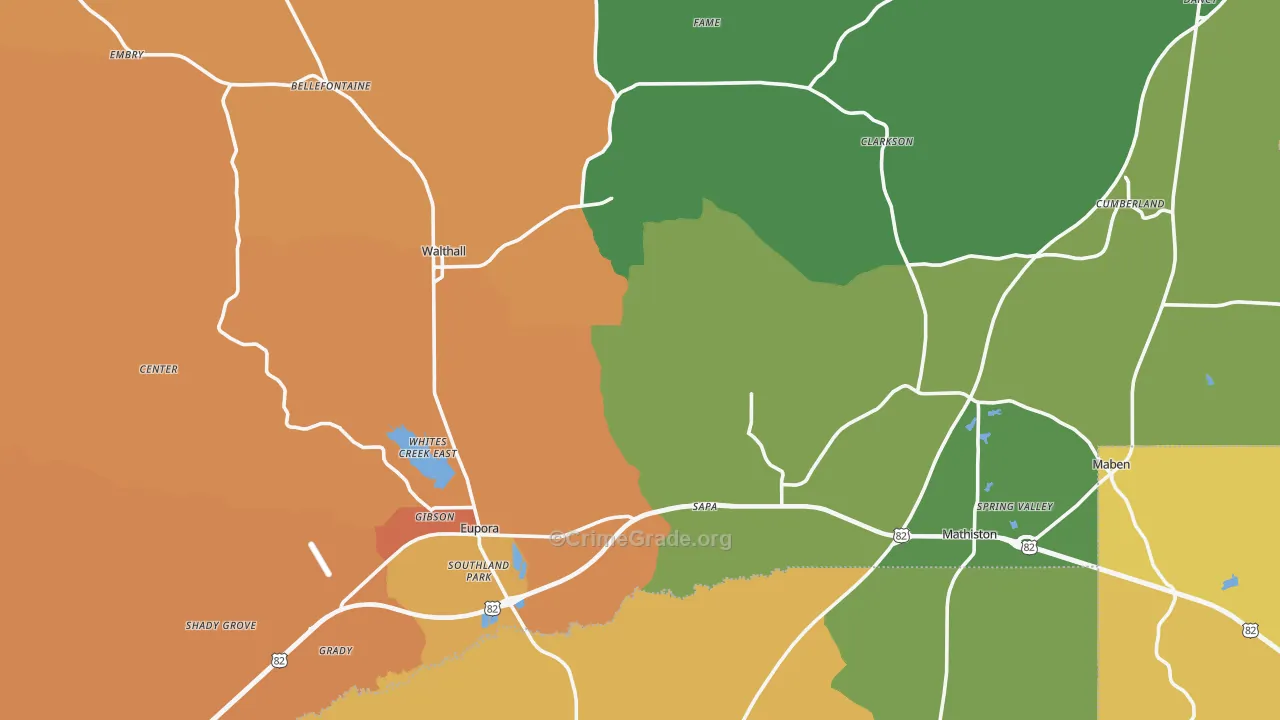 Webster County, MS Map of Robbery Rates