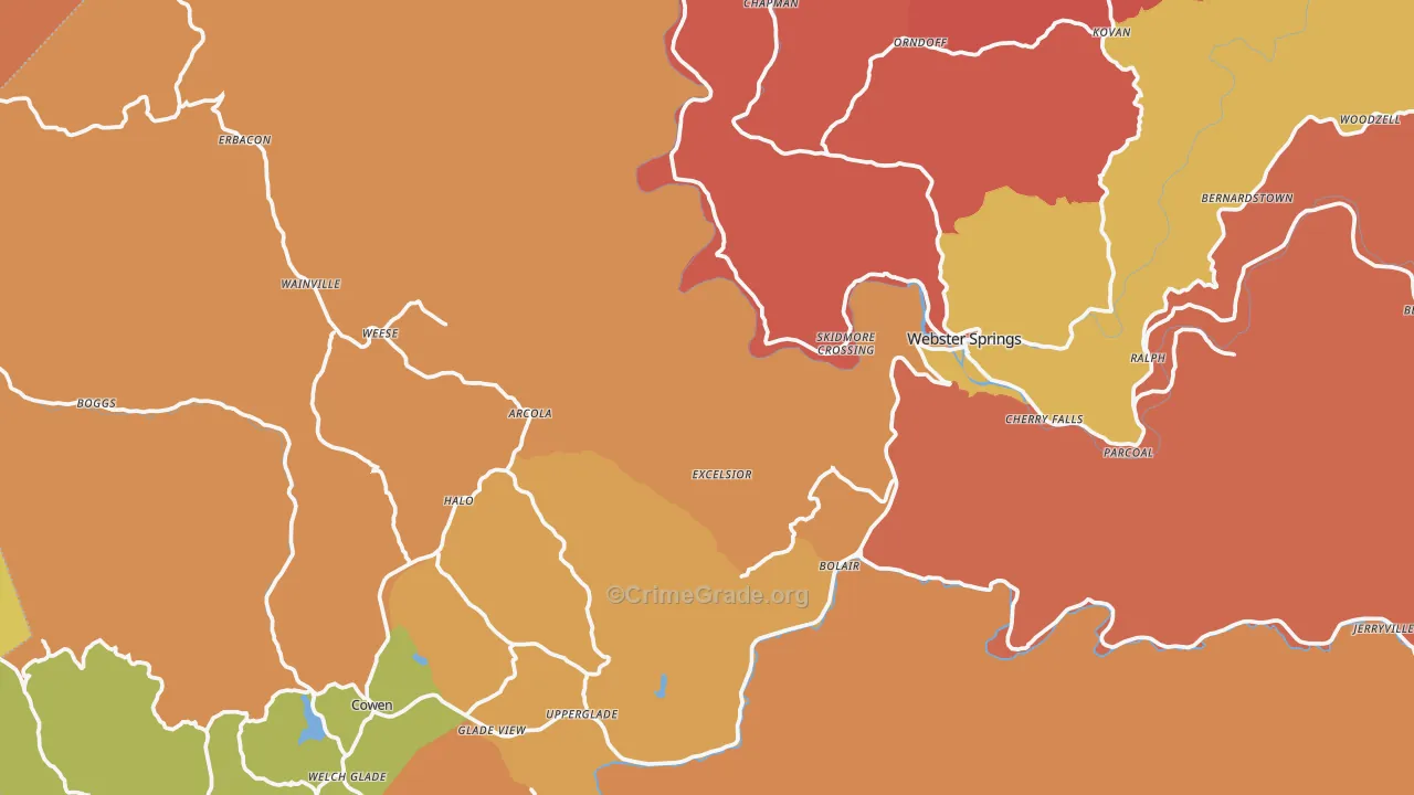 Webster County, WV Map of Robbery Rates