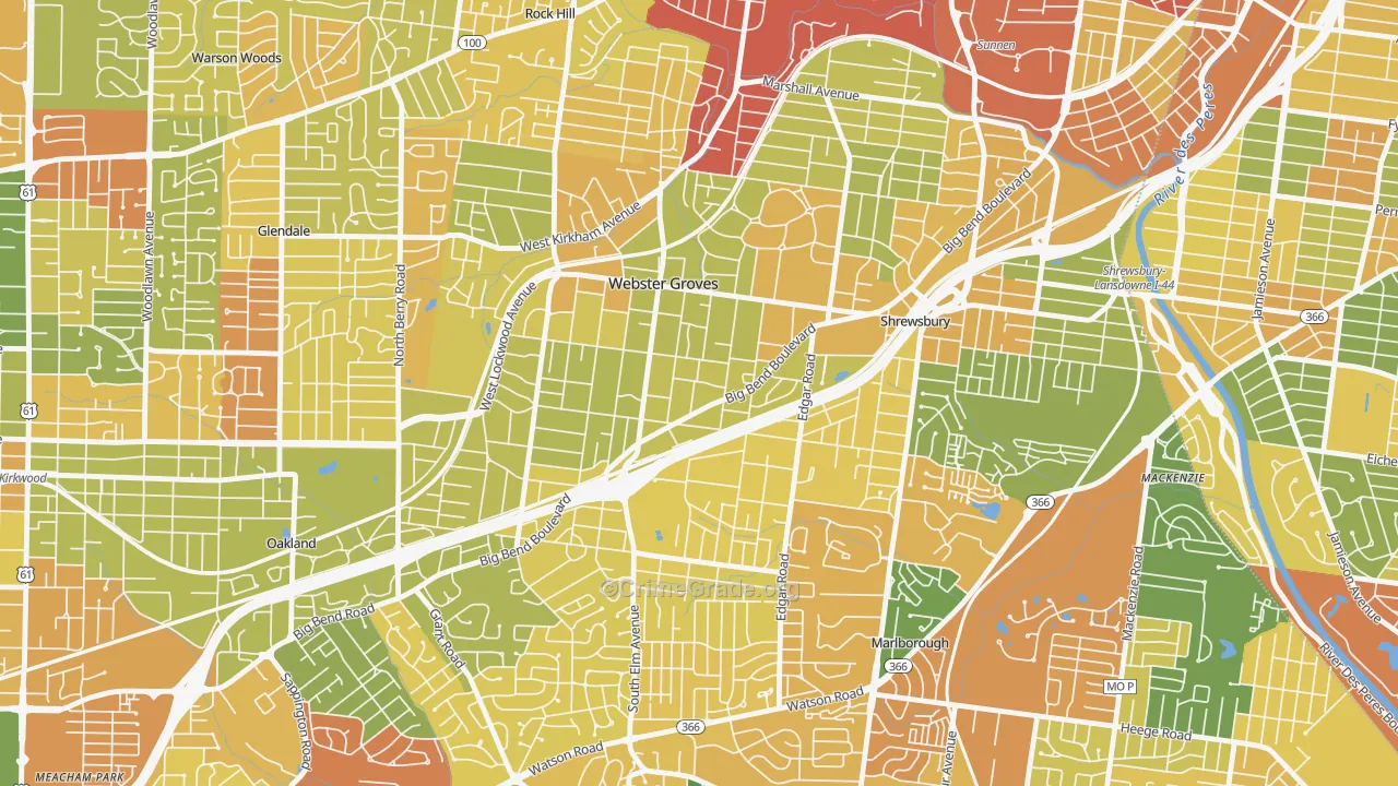 Webster Groves, MO Map of Robbery Rates
