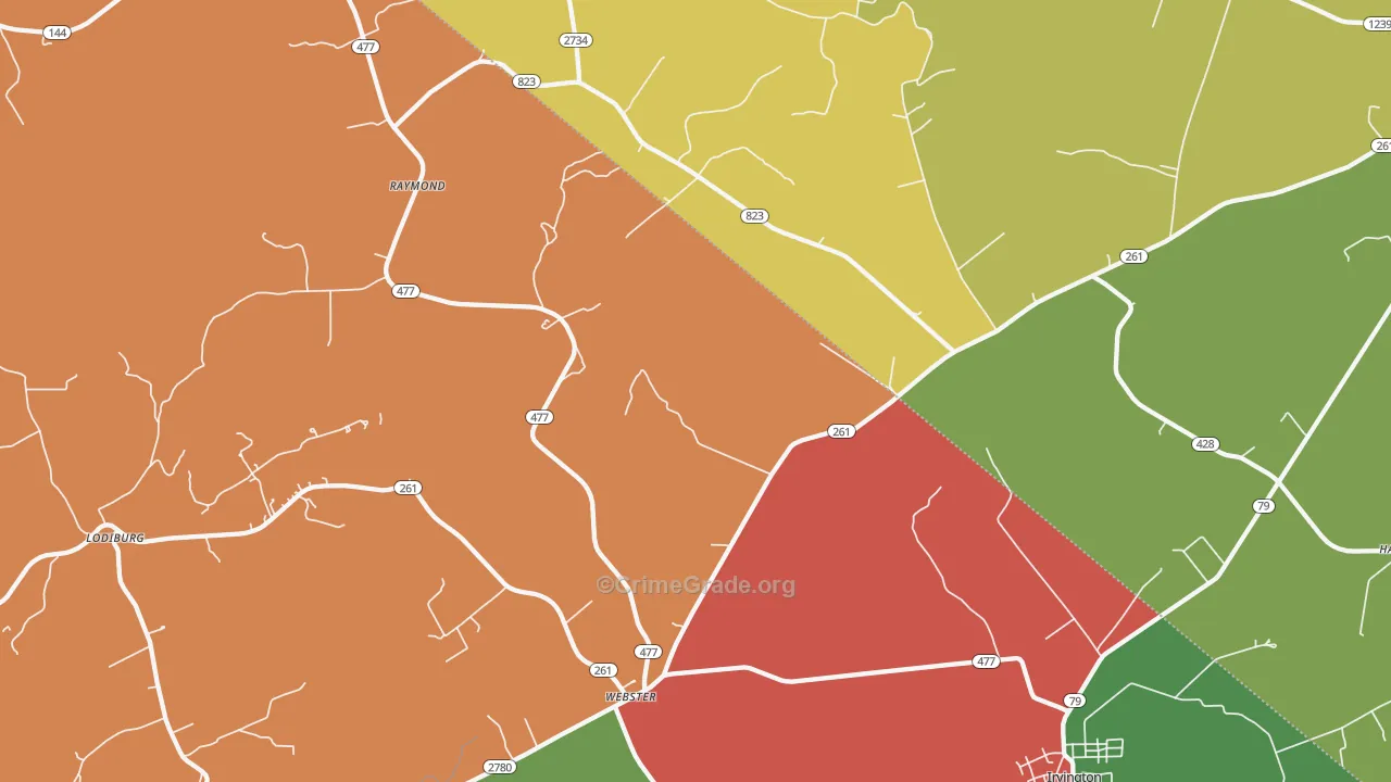 Webster, KY Map of Robbery Rates