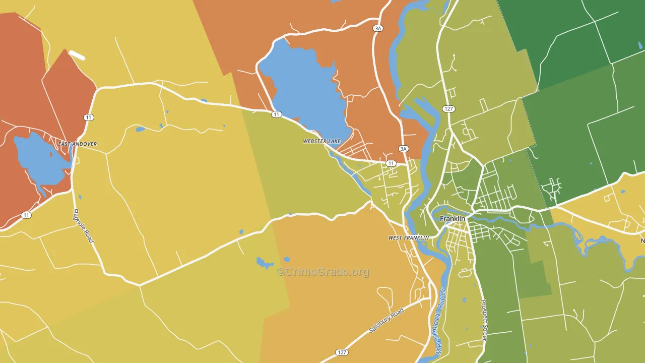Webster Lake, NH Map of Robbery Rates