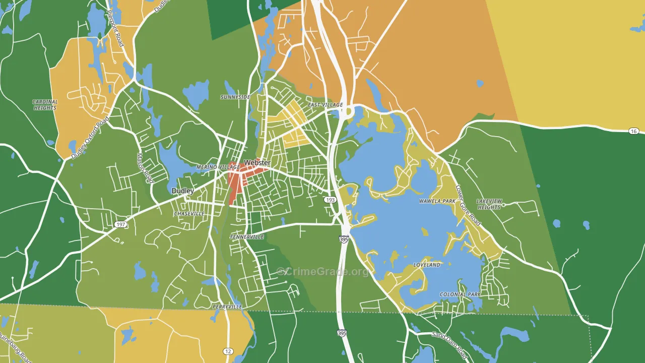 Webster, MA Map of Robbery Rates