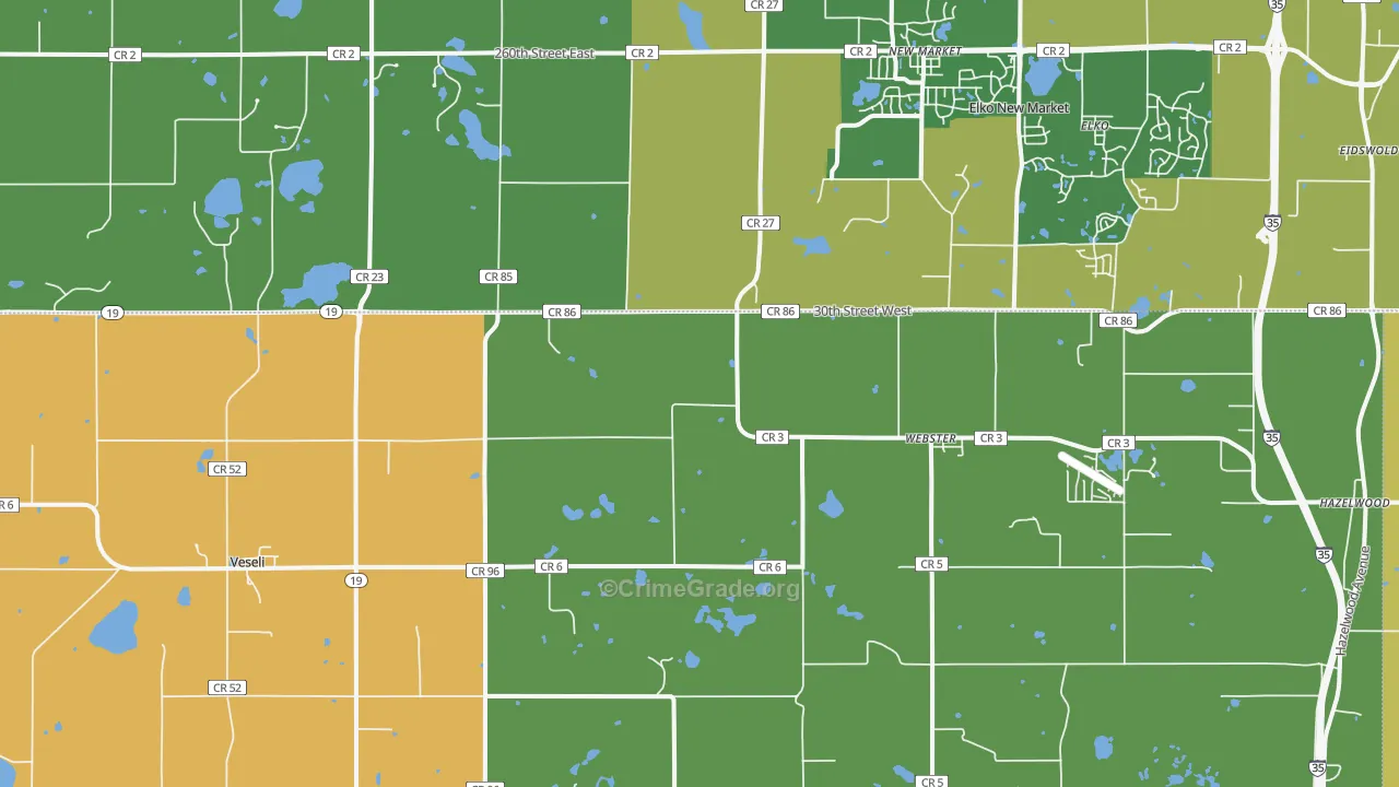 Webster, MN Map of Robbery Rates