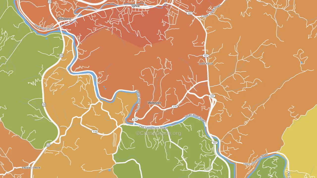 Webster, NC Map of Robbery Rates