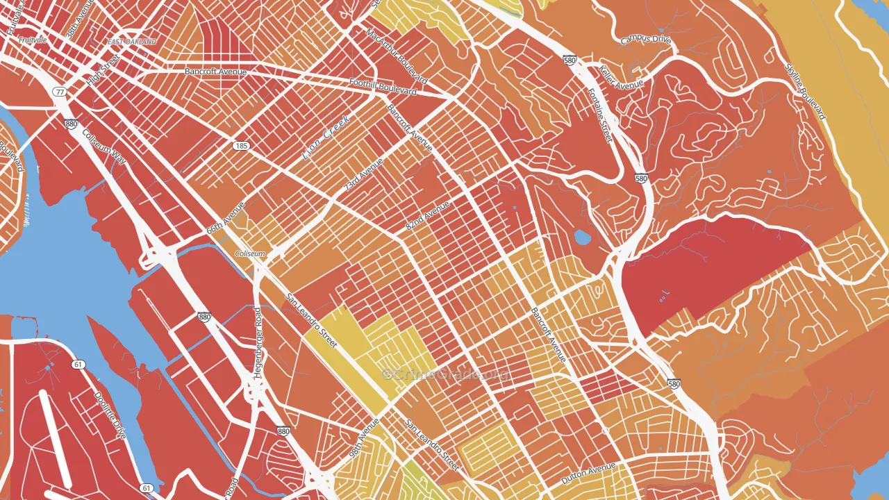 Webster, Oakland, CA Map of Robbery Rates