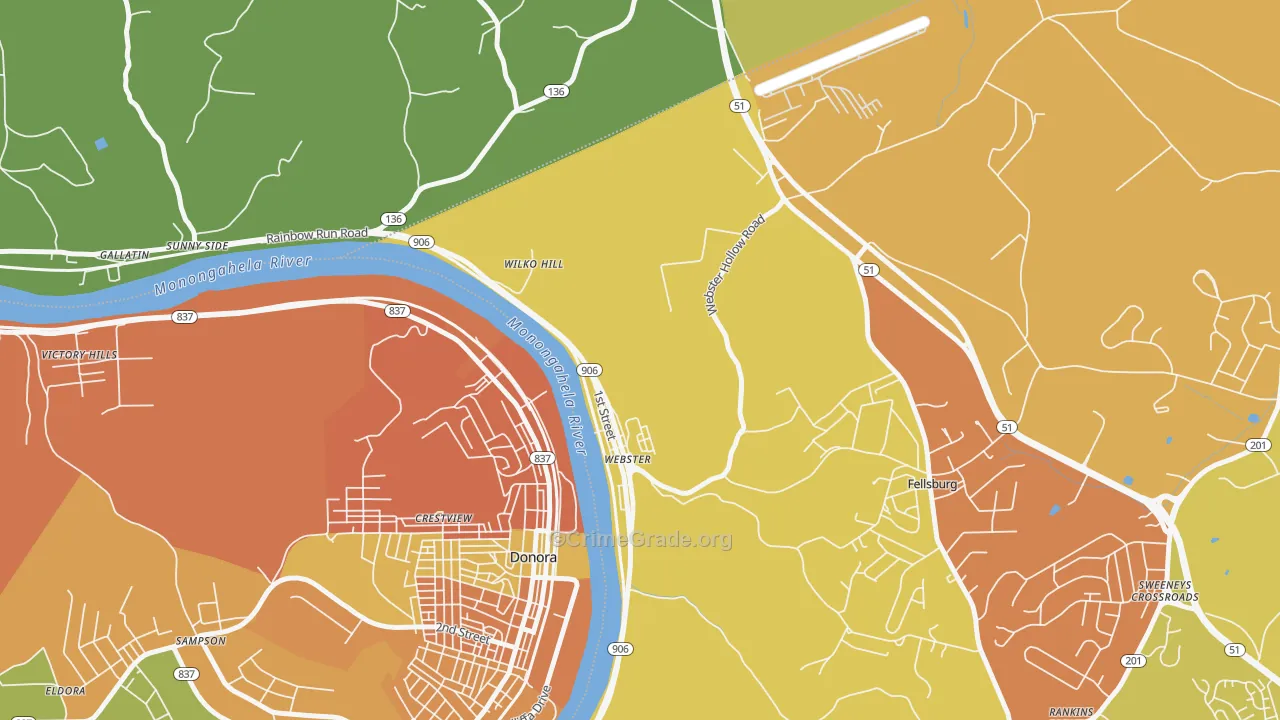 Webster, PA Map of Robbery Rates