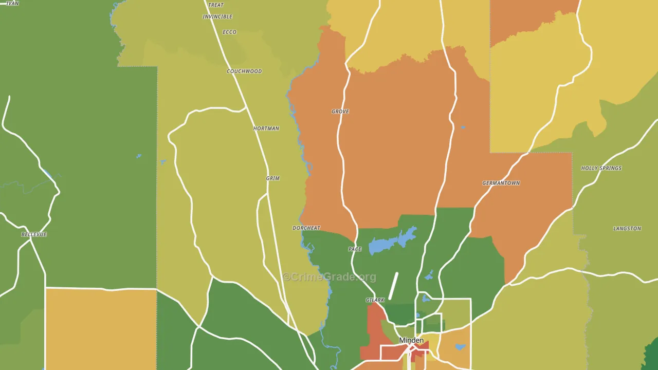 Webster Parish, LA Map of Robbery Rates