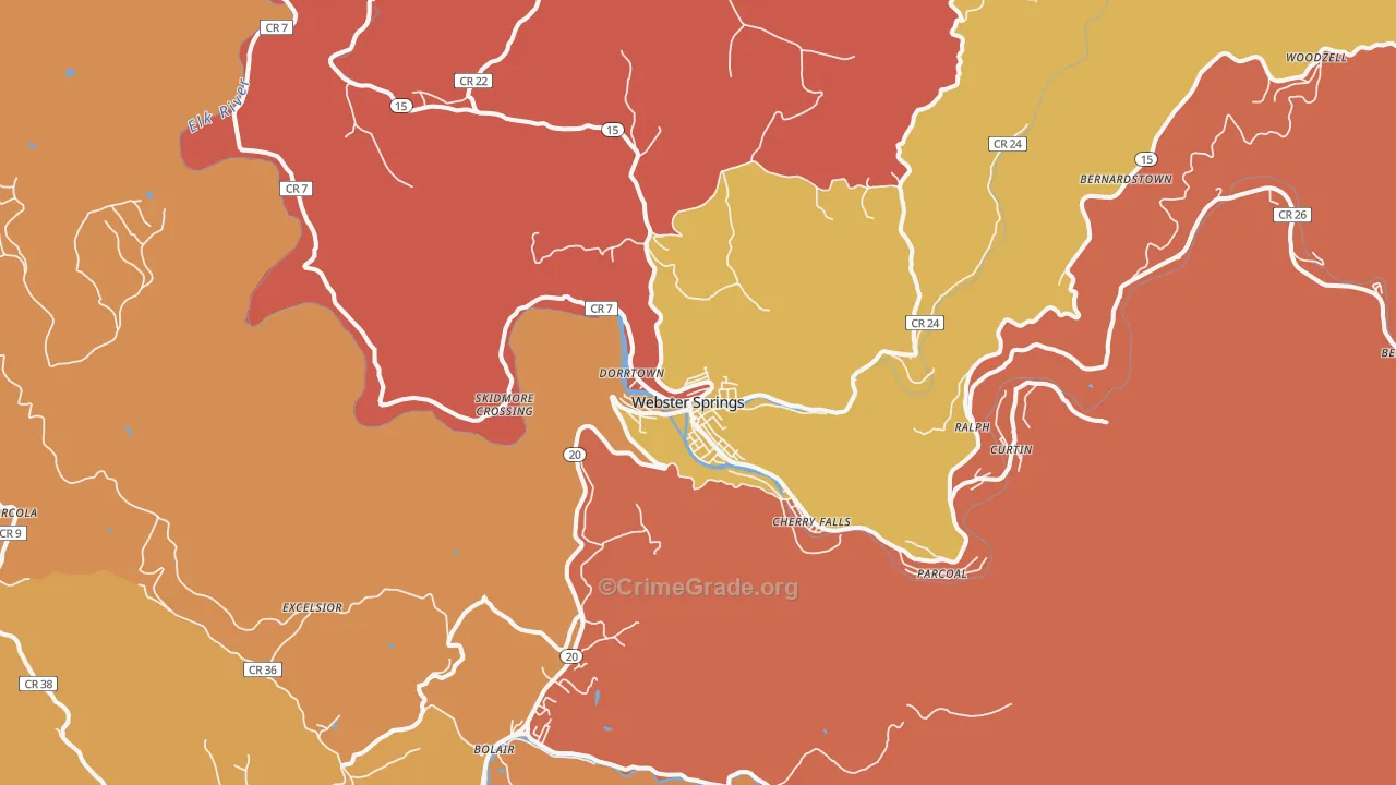 Webster Springs, WV Map of Robbery Rates