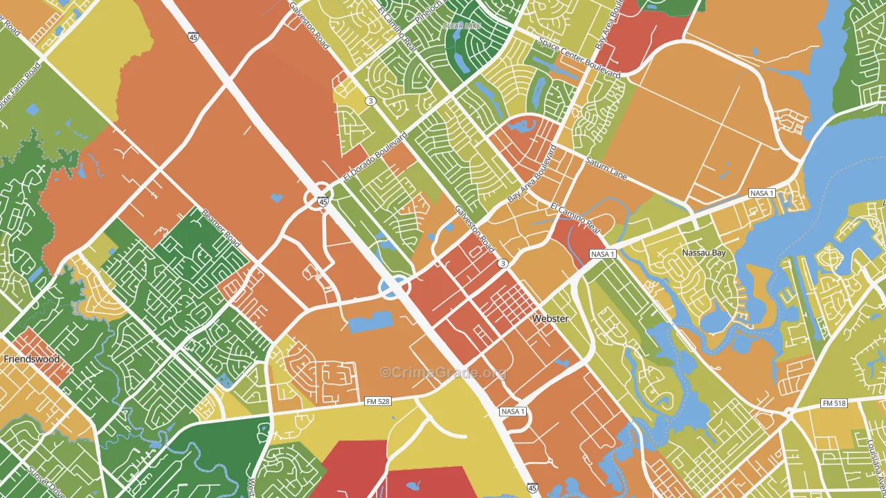 Webster, TX Map of Robbery Rates