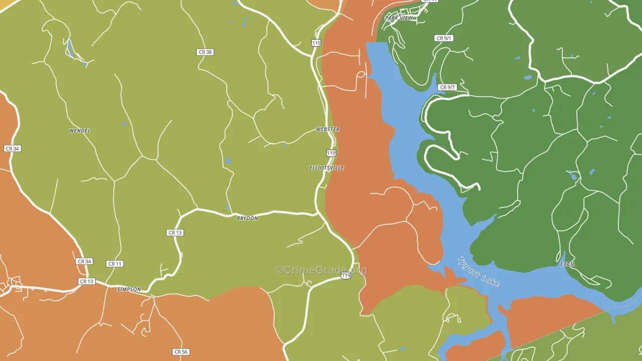 Webster, WV Map of Robbery Rates