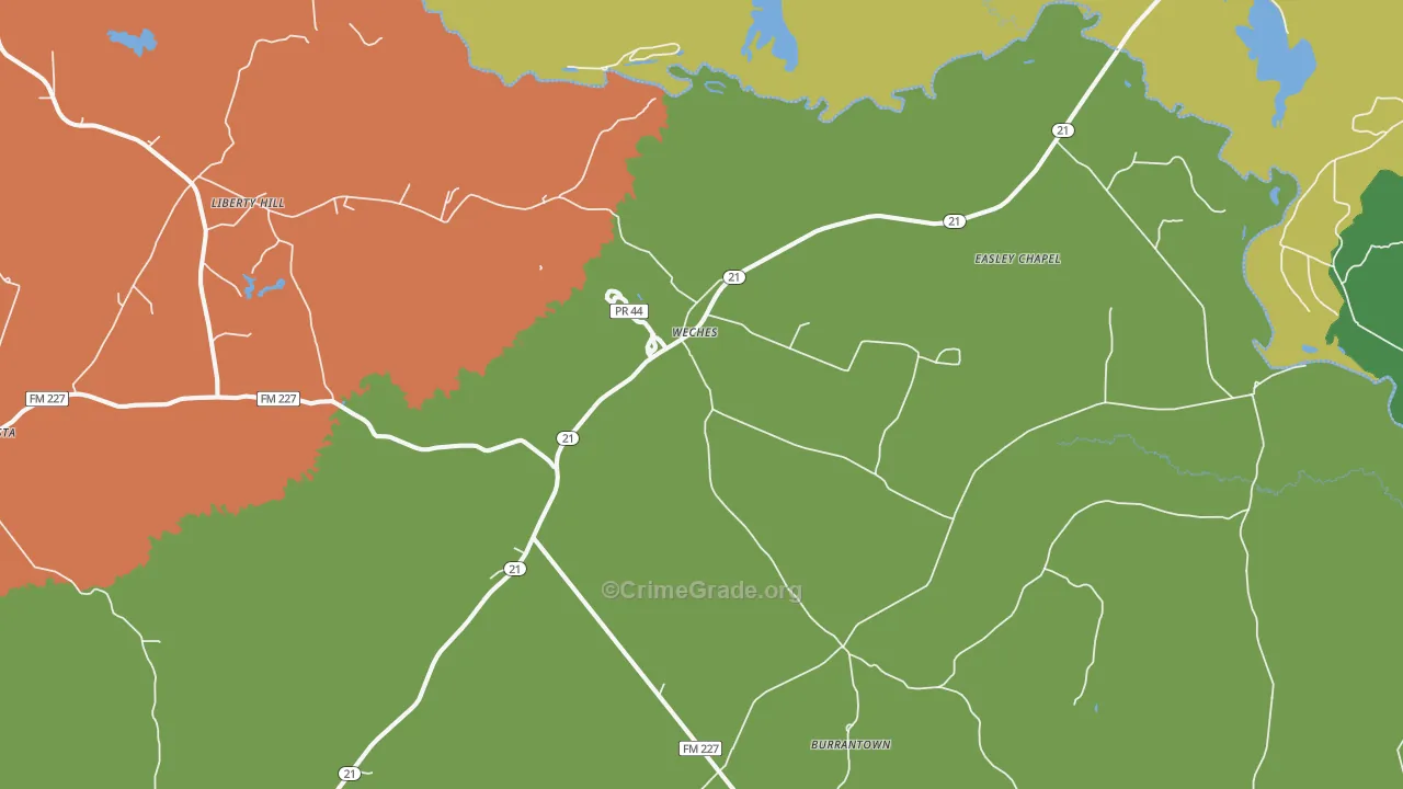 Weches, TX Map of Robbery Rates