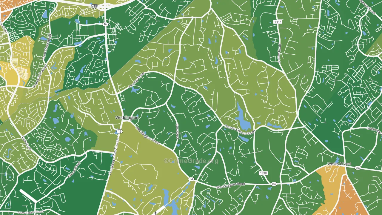 Weddington, NC Map of Robbery Rates