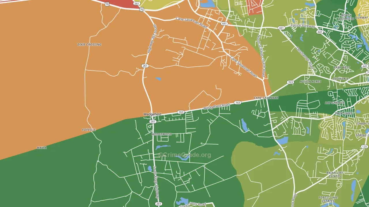 Wedgefield, SC Map of Robbery Rates