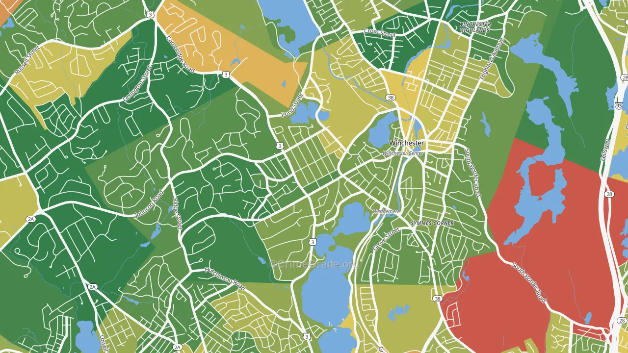 Wedgemere Historic District, Winchester, MA Map of Robbery Rates