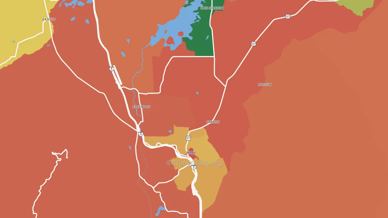 Weed, CA Map of Robbery Rates