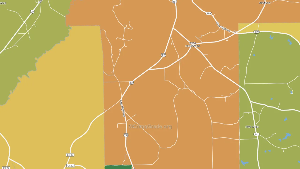 Weed Crossroad, AL Map of Robbery Rates