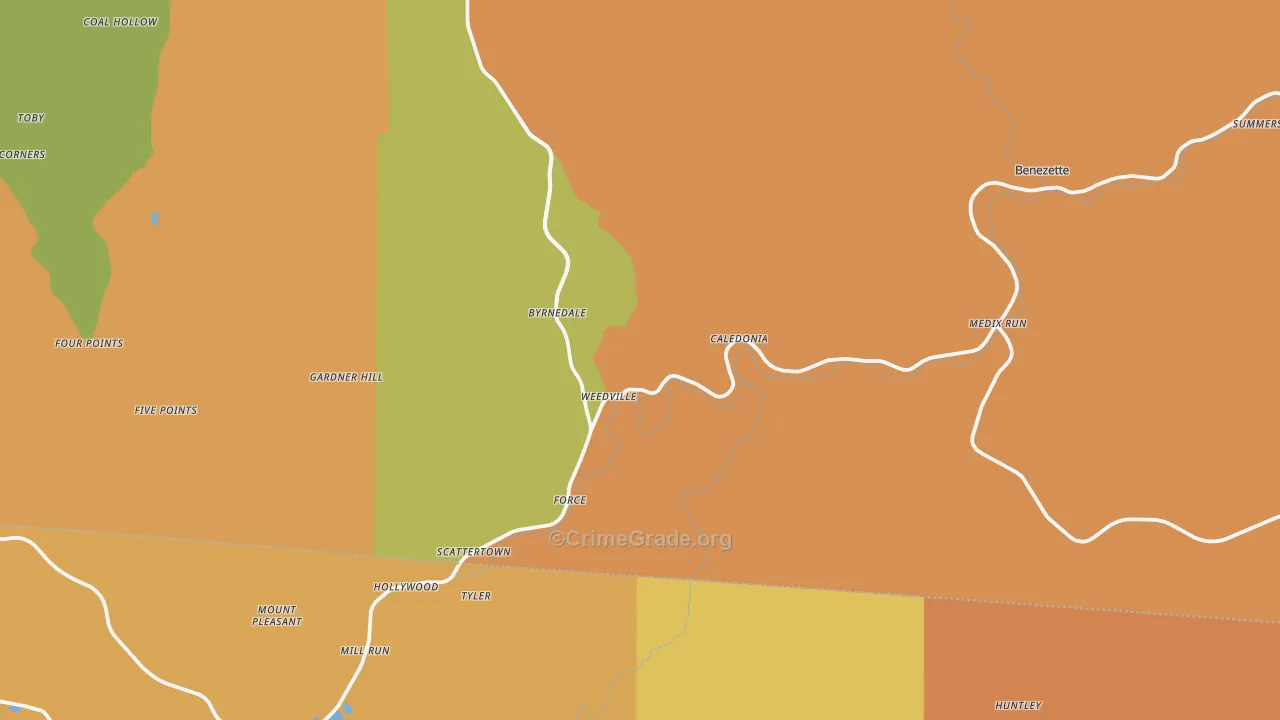 Weedville, PA Map of Robbery Rates