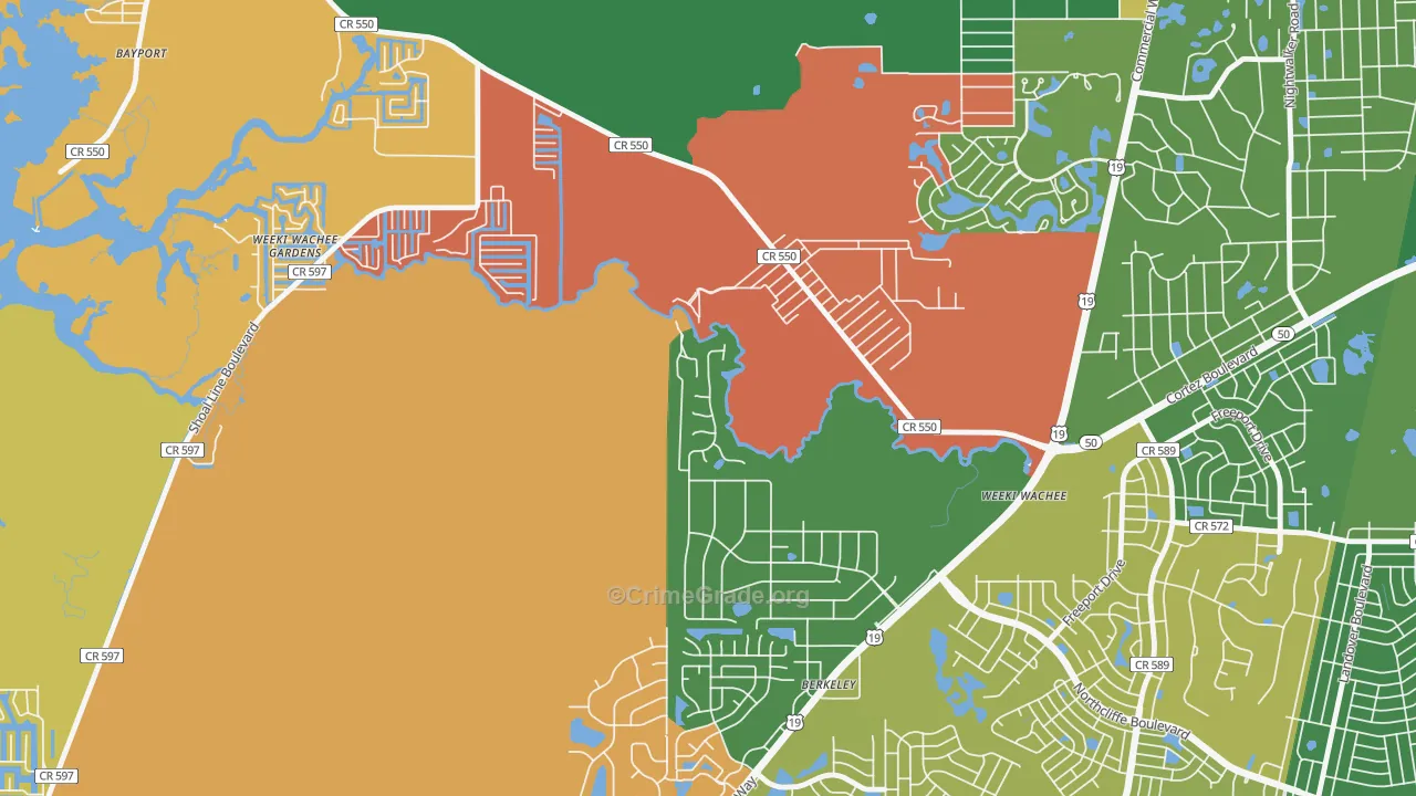 Weeki Wachee, FL Map of Robbery Rates