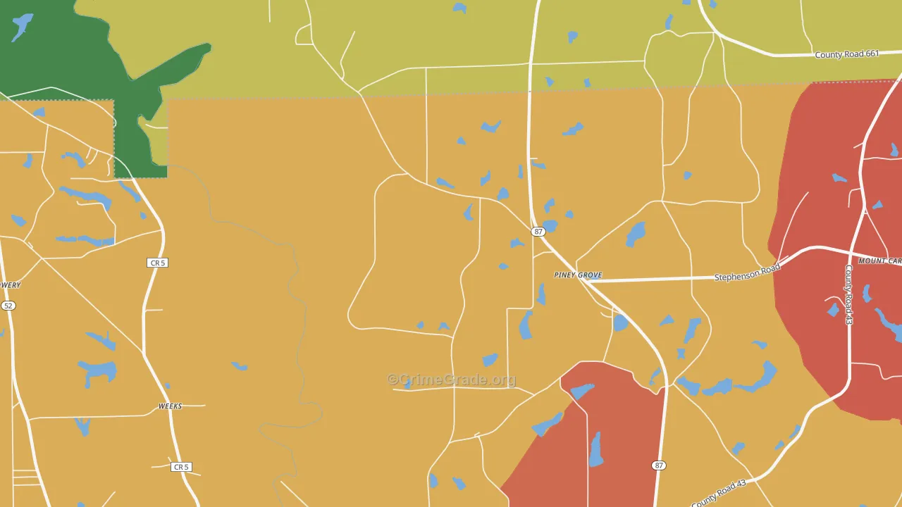 Weeks, AL Map of Robbery Rates